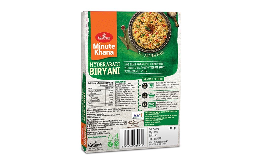 Haldiram's Minute Khana Hyderabadi Biryani   Box  300 grams
